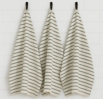 Terry Green Stripes Kitchen Towels - 3 Towels/Pack