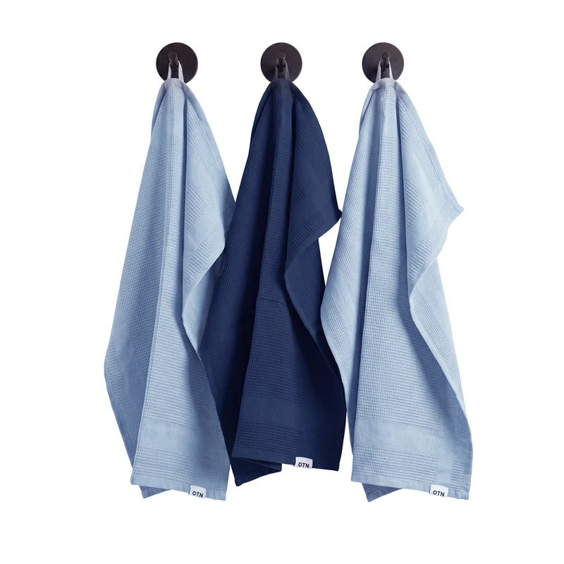 Waffle Kitchen Towels - Sky Blue & Navy Blue -3 Towels/Pack