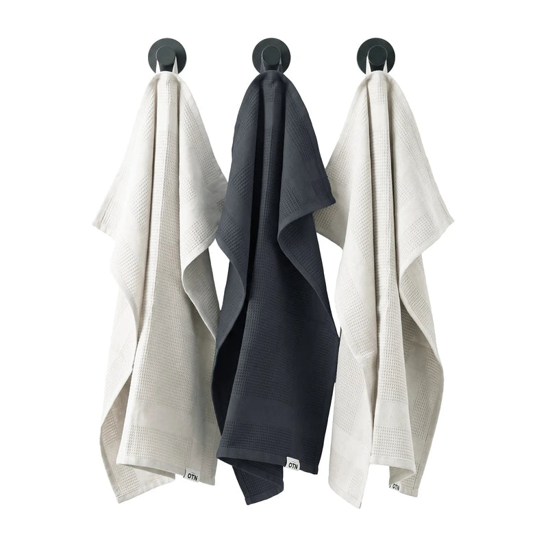 Waffle Kitchen Towels -Ivory & Charcoal -3 Towels/Pack