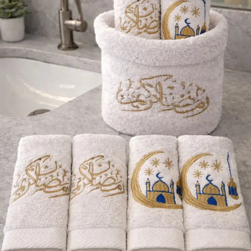 Ramadan Embroidered Face Towel Basket – 6 Pieces| 600 GSM