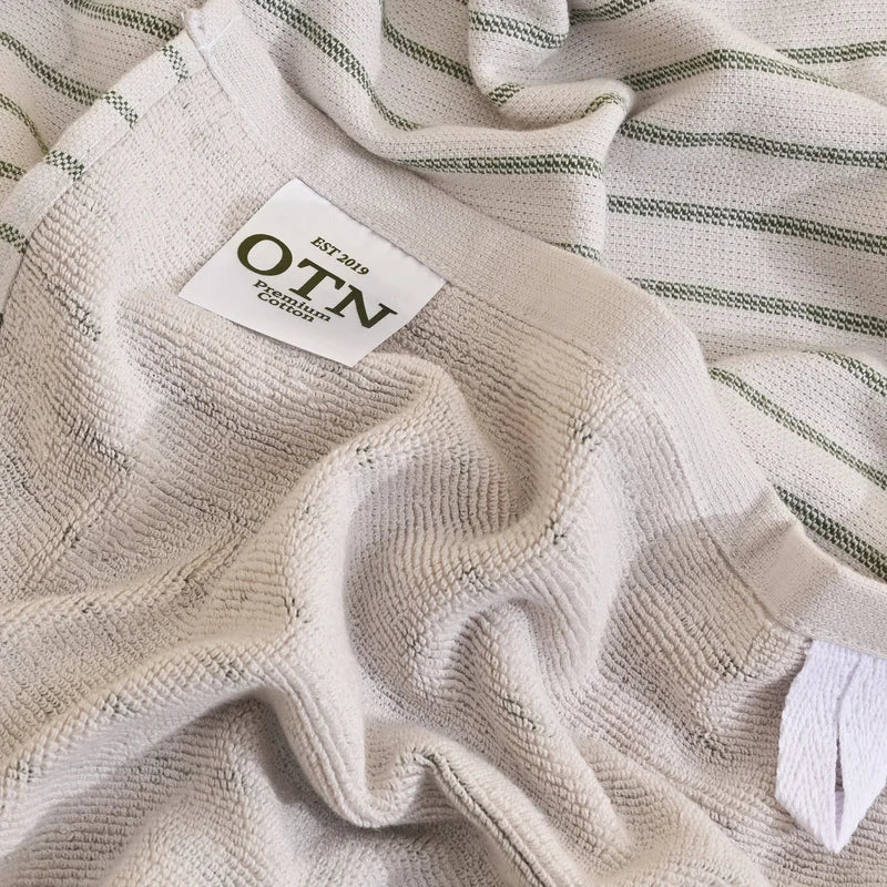 Terry Green Stripes Kitchen Towels - 3 Towels/Pack