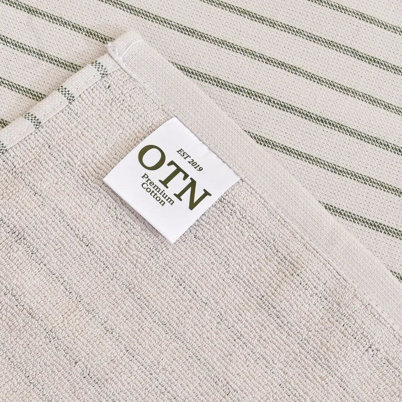 Terry Green Stripes Kitchen Towels - 3 Towels/Pack