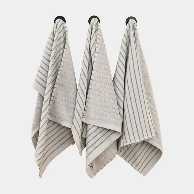 Terry Green Stripes Kitchen Towels - 3 Towels/Pack