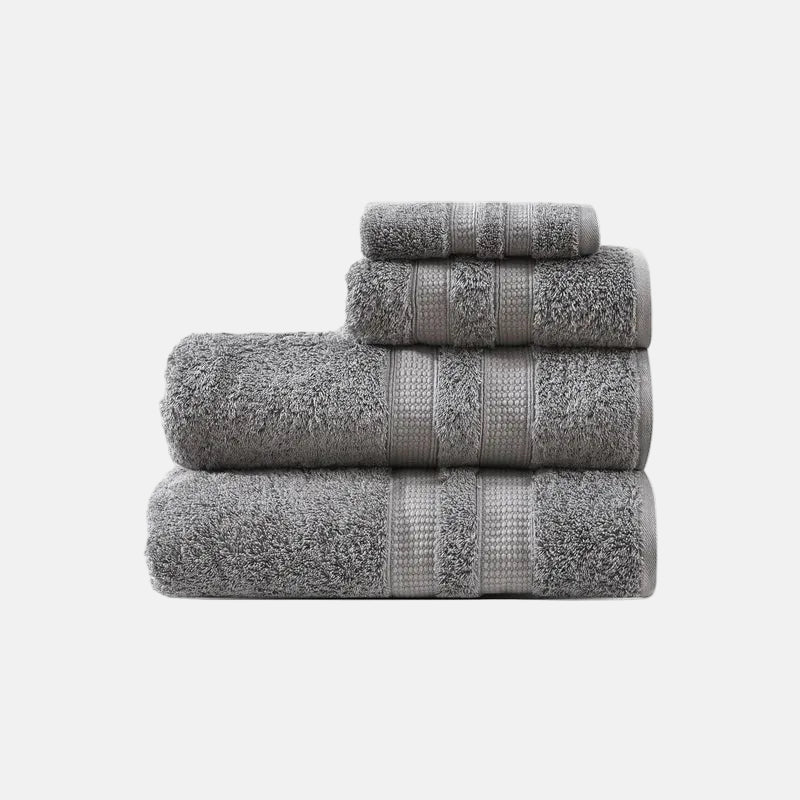 Stack of gray towels on a white background